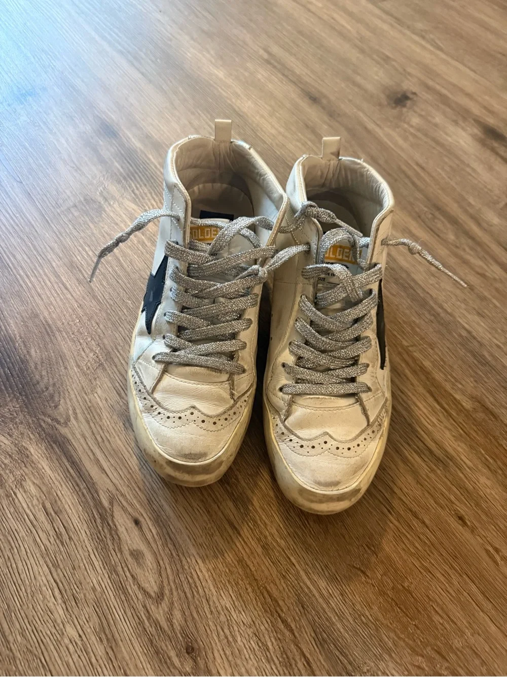 Golden Goose Women’s White Mid-Star Sneakers with Black Star Detail